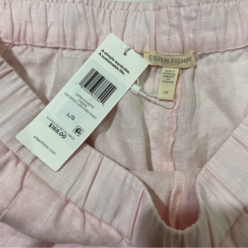 NEW Eileen Fisher Linen Pant Women's Large baby pink Pull On Elastic Waist Taper - Picture 4 of 8